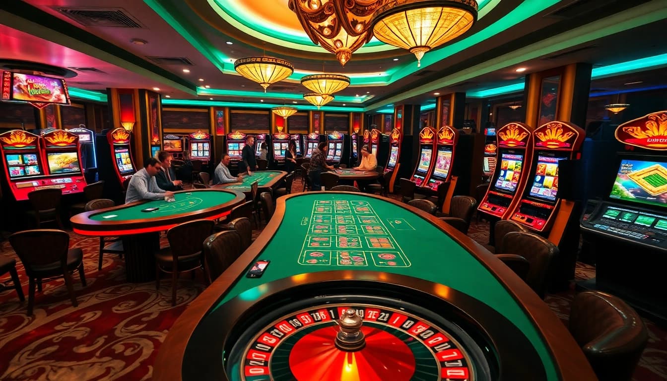 Experience typhu88's thrilling casino atmosphere with vibrant games and elegant decor.
