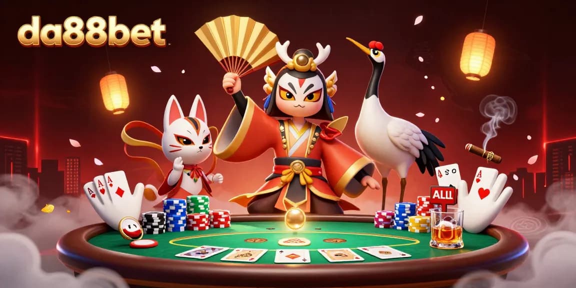 Experience thrilling poker action with da88bet, featuring intricate characters and vibrant game elements.