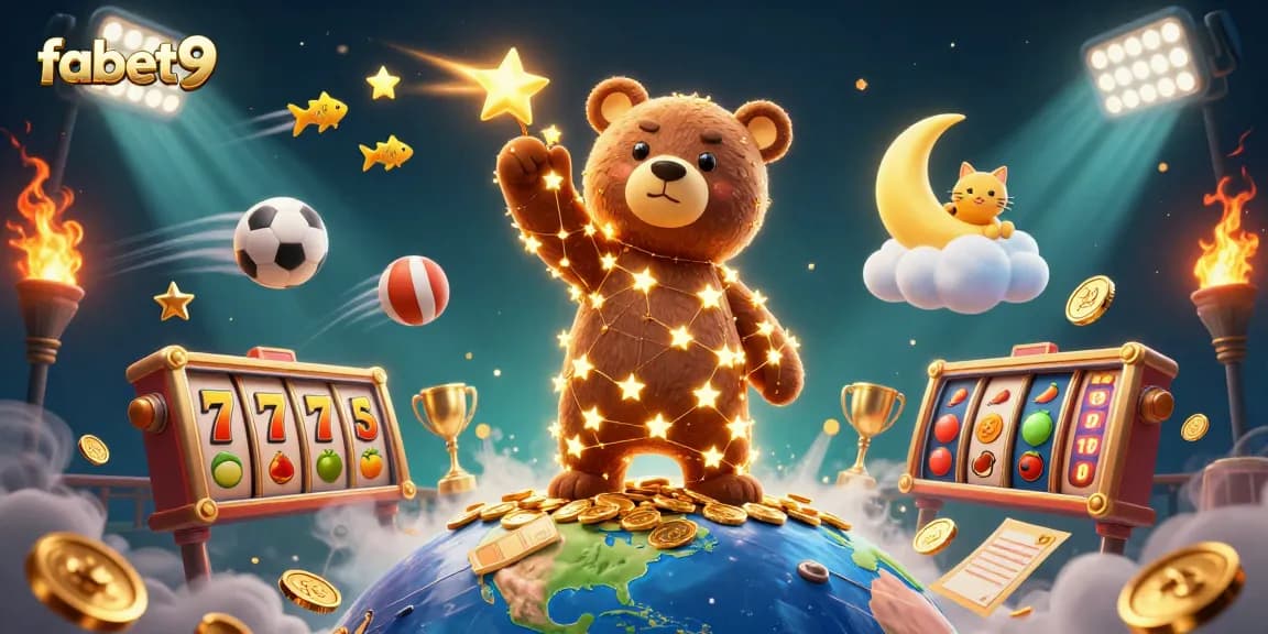 Engage with fabet9's exciting casino scene featuring a constellation bear and shooting star fish.