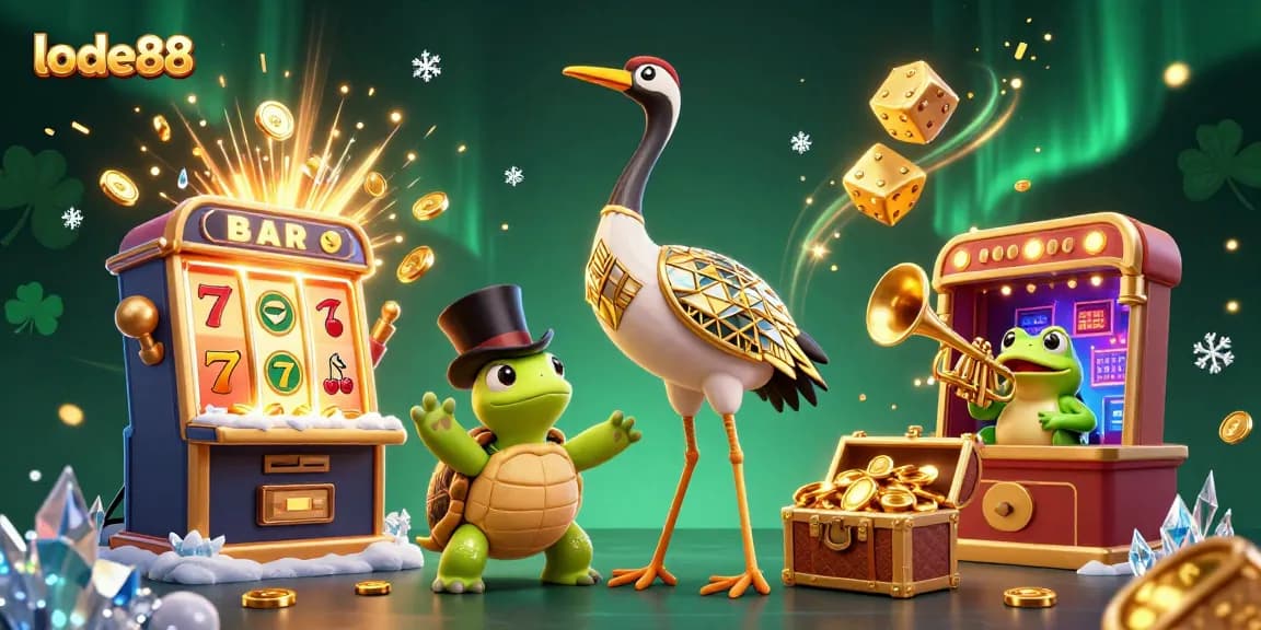 Win big with lode88 in this vibrant 3D illustration showcasing exciting casino elements.