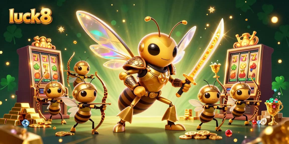 Experience the excitement of luck8 casinos with a golden hornet, katanas, and slot machines!