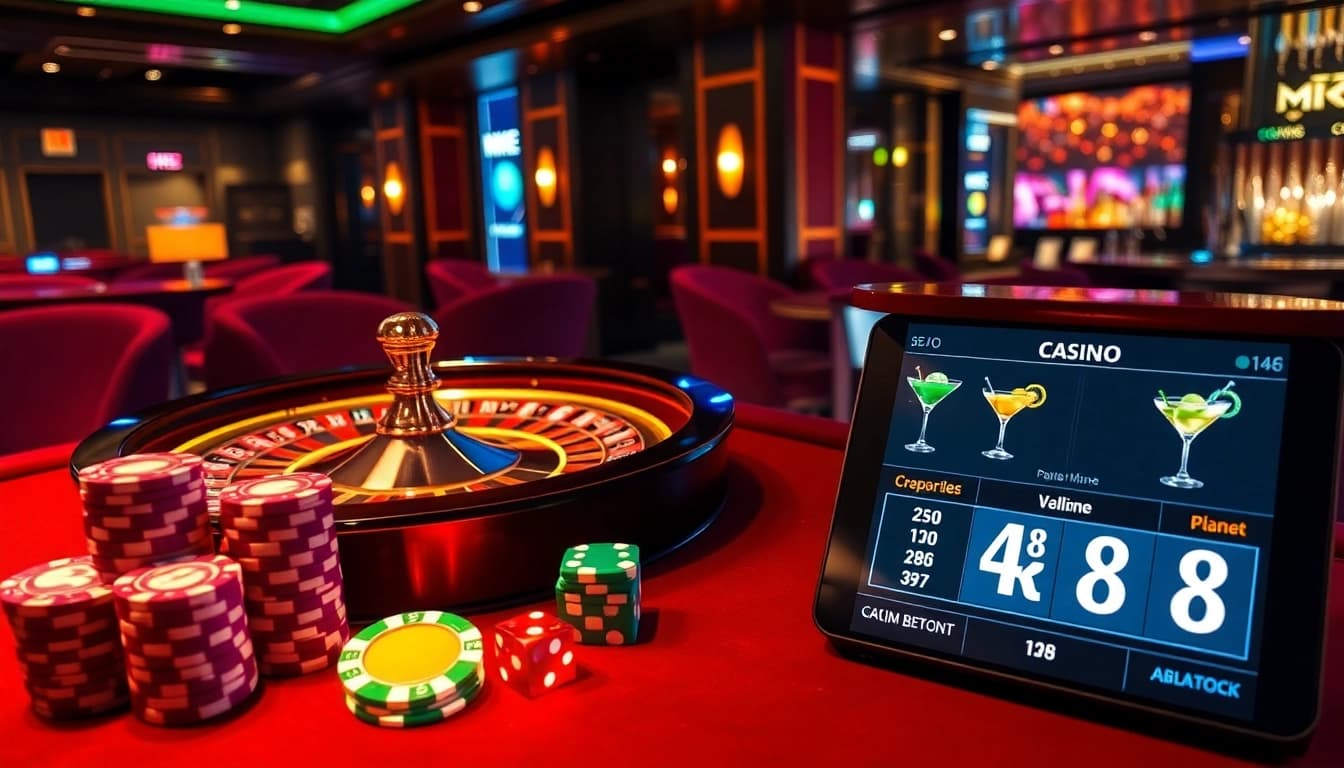 Engage in an MK8 casino experience with roulette, poker chips, and vibrant betting displays.