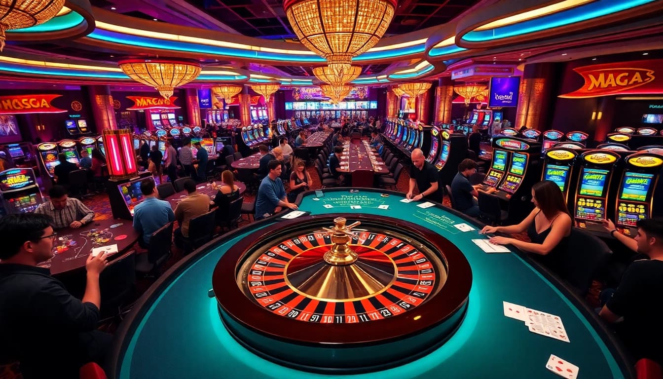 Experience the excitement of gambling at xoso66 with players engaged at a vibrant casino.