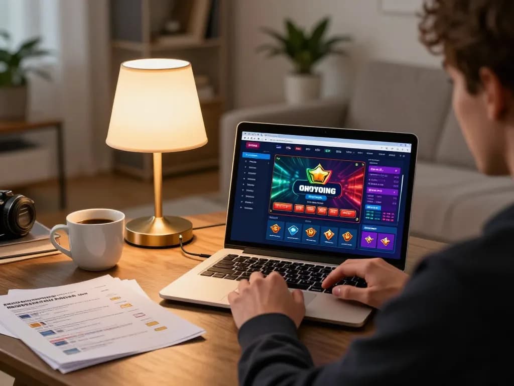Experience thrill at ww88aw while playing online casino games on a laptop in a cozy setting.
