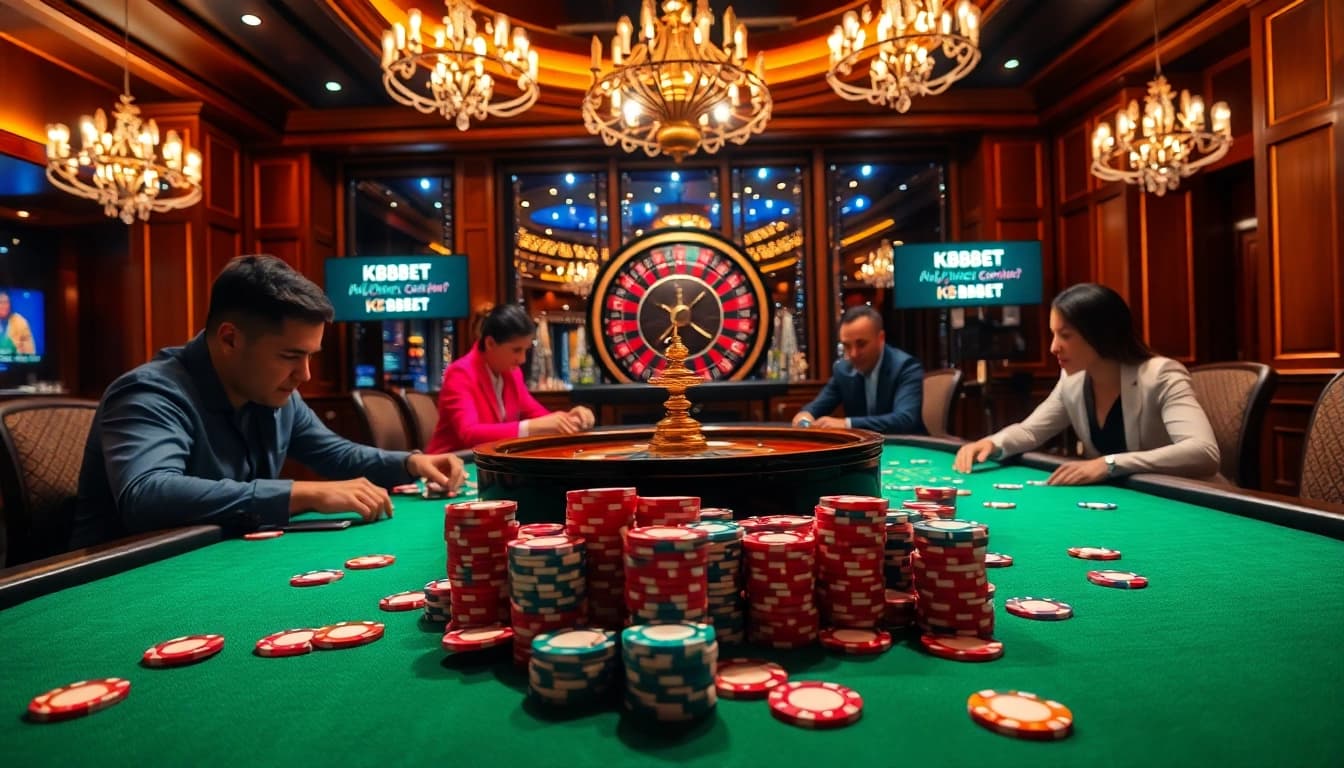 Engaging poker scene at KBBET casino with vibrant atmosphere and professional gameplay.