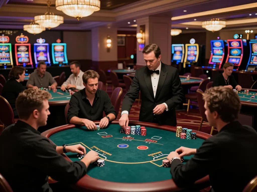MM88 players experiencing high-stakes poker gameplay in an elegant casino setting.