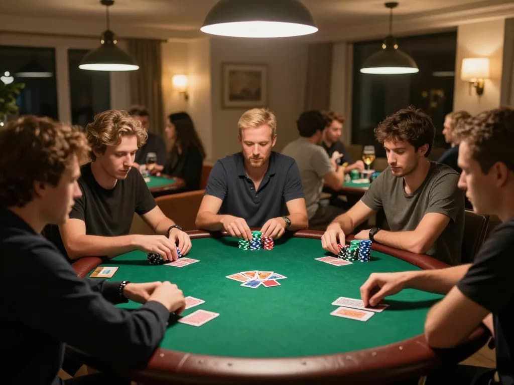 Players enjoying a lively poker game at home, showcasing the spirit of MANCLUB in action.