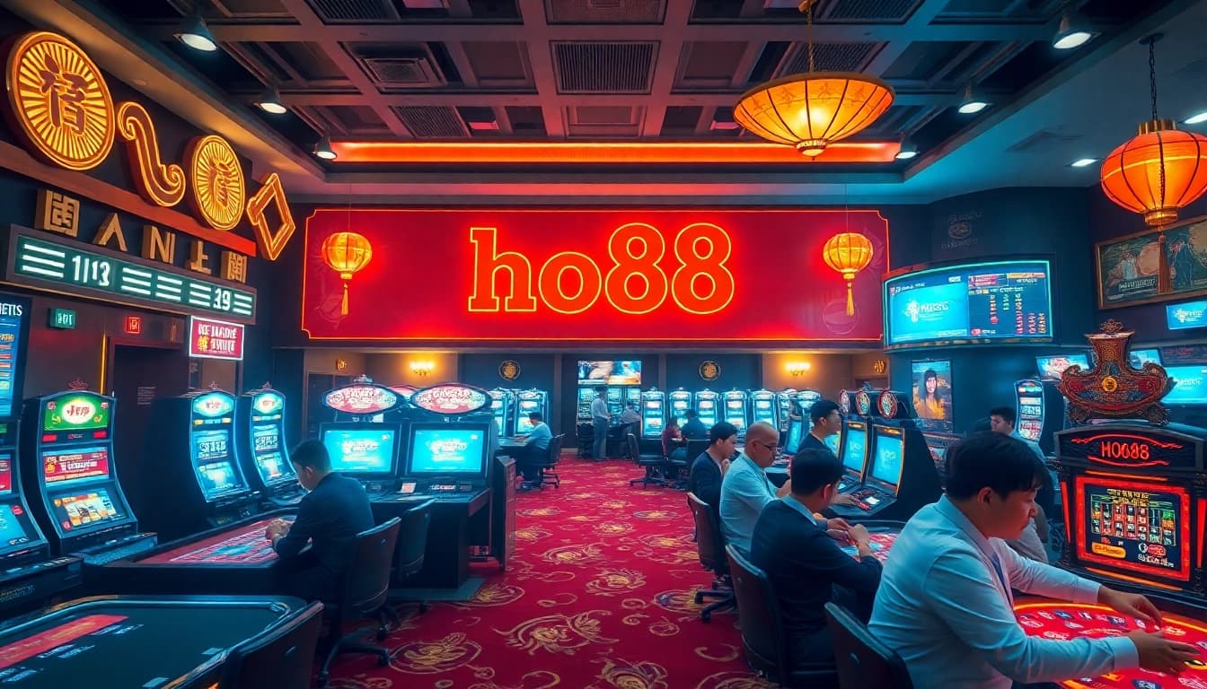 Interactive Ho88 online casino experience with players engaging in various games, showcasing excitement and community.