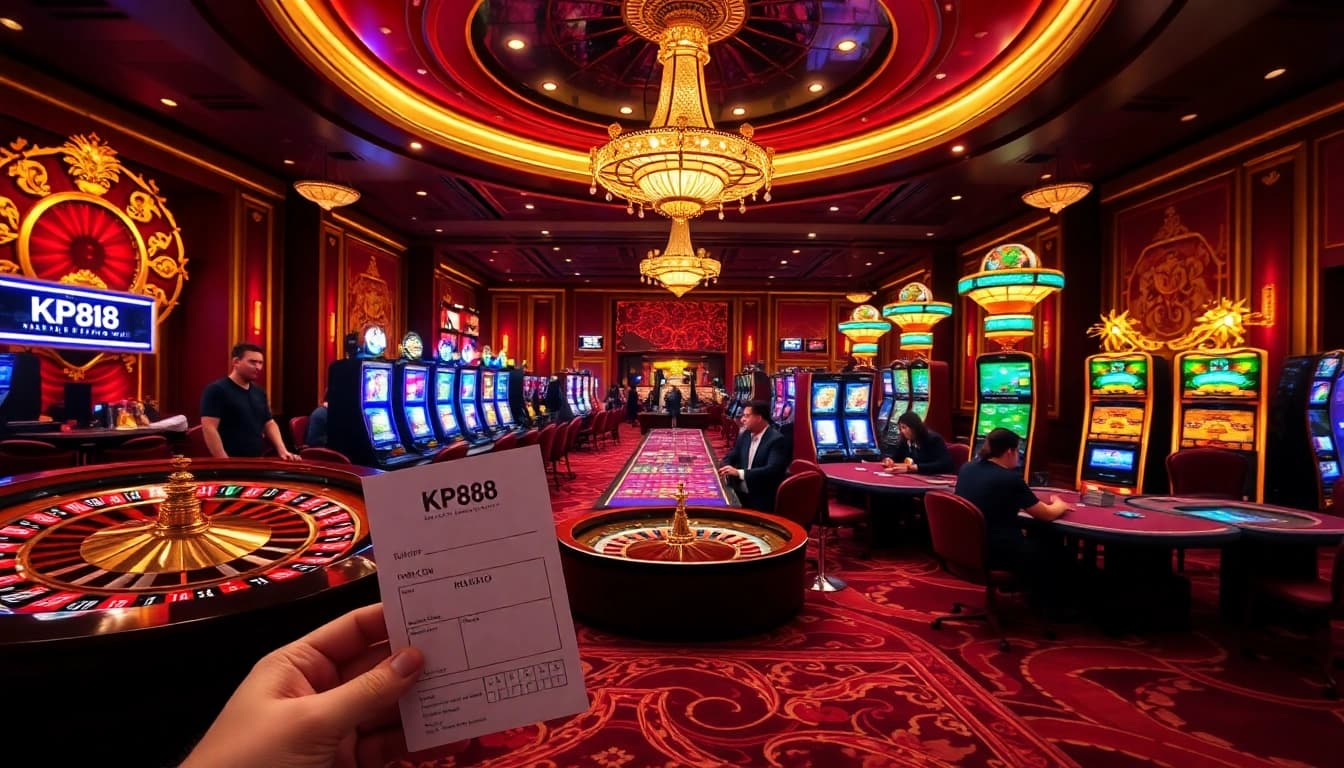 KP88 players engaging in high-stakes games at a luxurious casino, showcasing excitement and strategy.