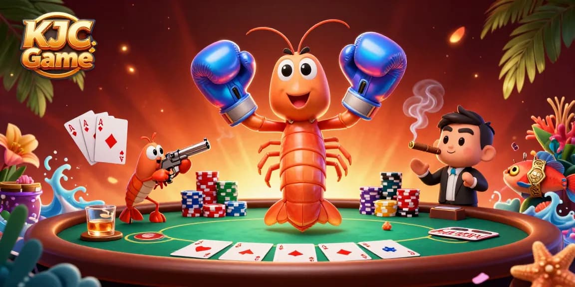 Engage in thrilling KJC Game action with colorful poker elements in a vibrant casino scene.