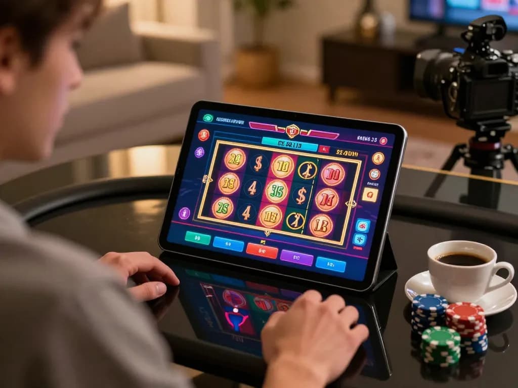 Experience NOHU casino app gameplay on a stylish tablet, showcasing vibrant slots and relaxation.