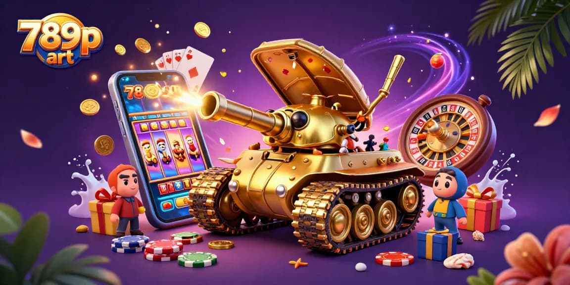 Experience gaming thrills at 789p art with a vibrant casino scene featuring a golden beetle tank.