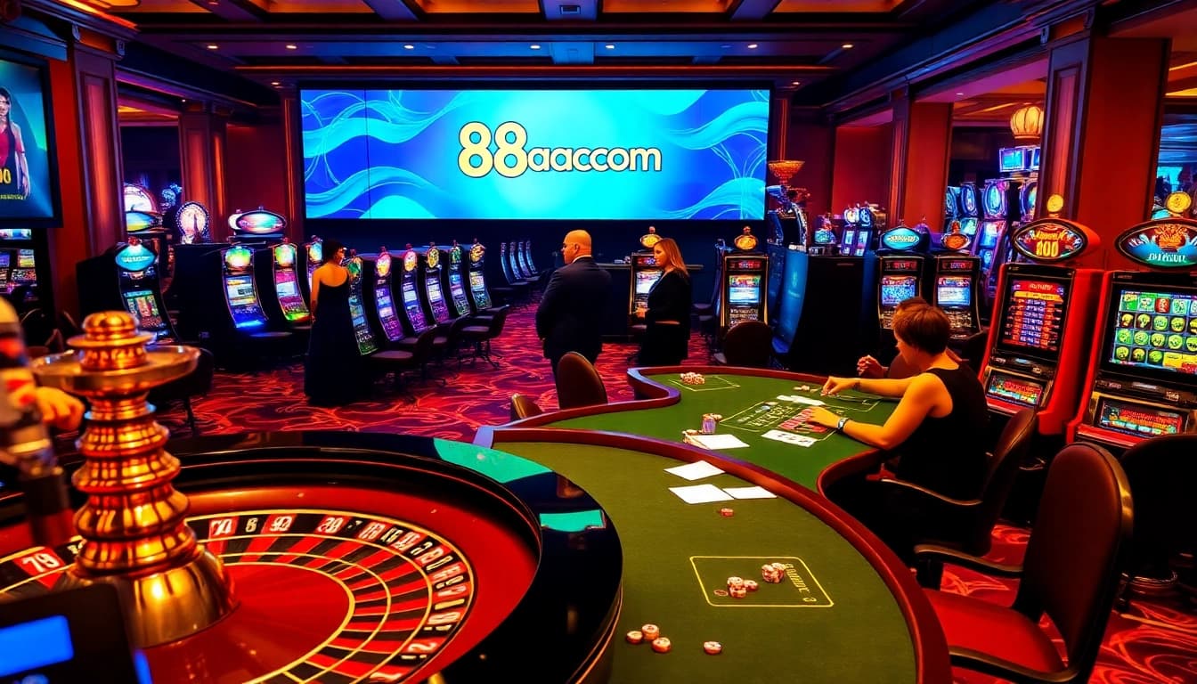 Experience the thrill of gambling at 88aacom with vibrant casino visuals and engaging players.