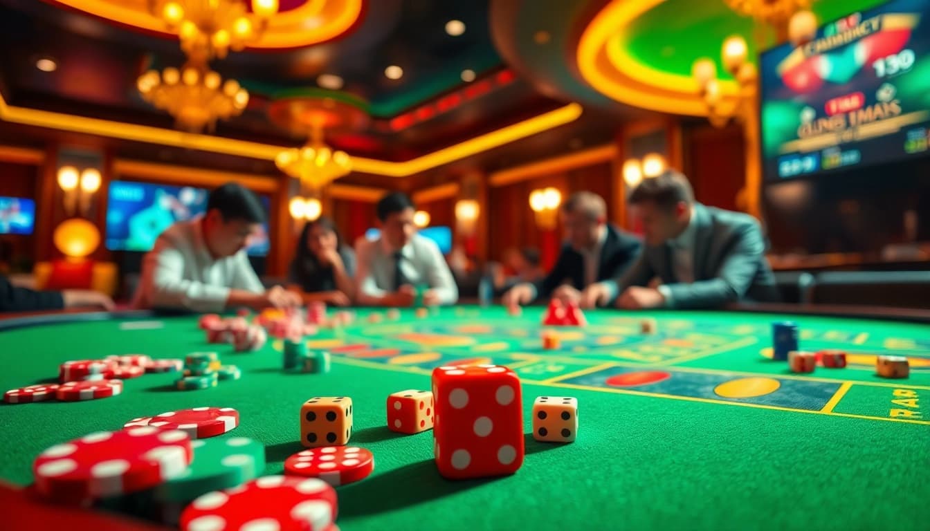 Experience thrilling gameplay in Tài xỉu MD5 at a lively casino table with dynamic betting options.