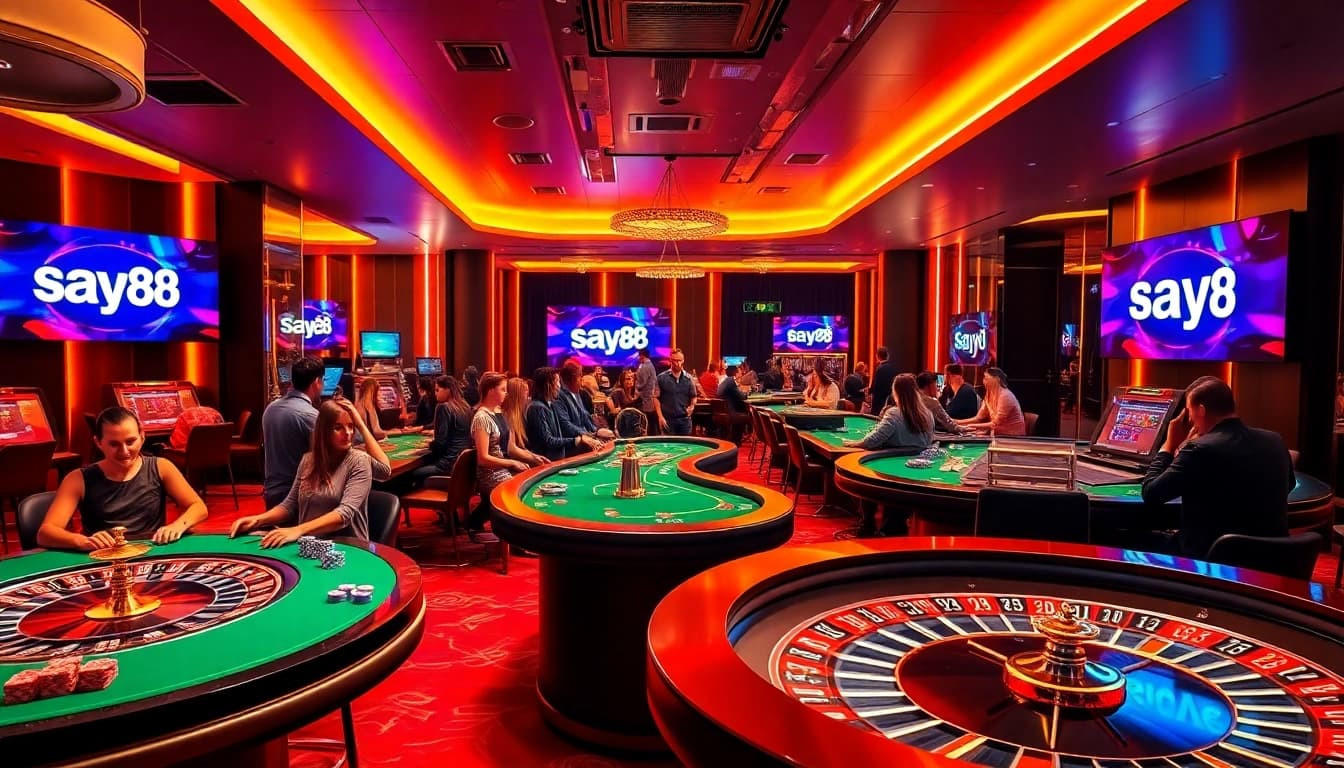 Players enjoying thrilling games at SAY88 online casino in a luxurious atmosphere.