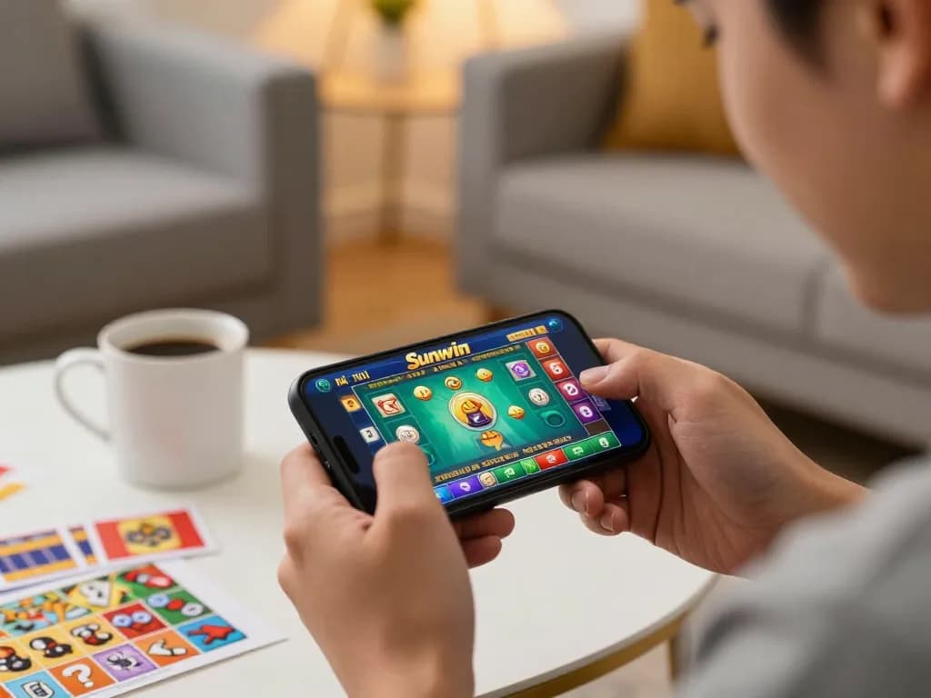 Tài Xỉu Sunwin online gameplay shown on smartphone in a cozy home setting