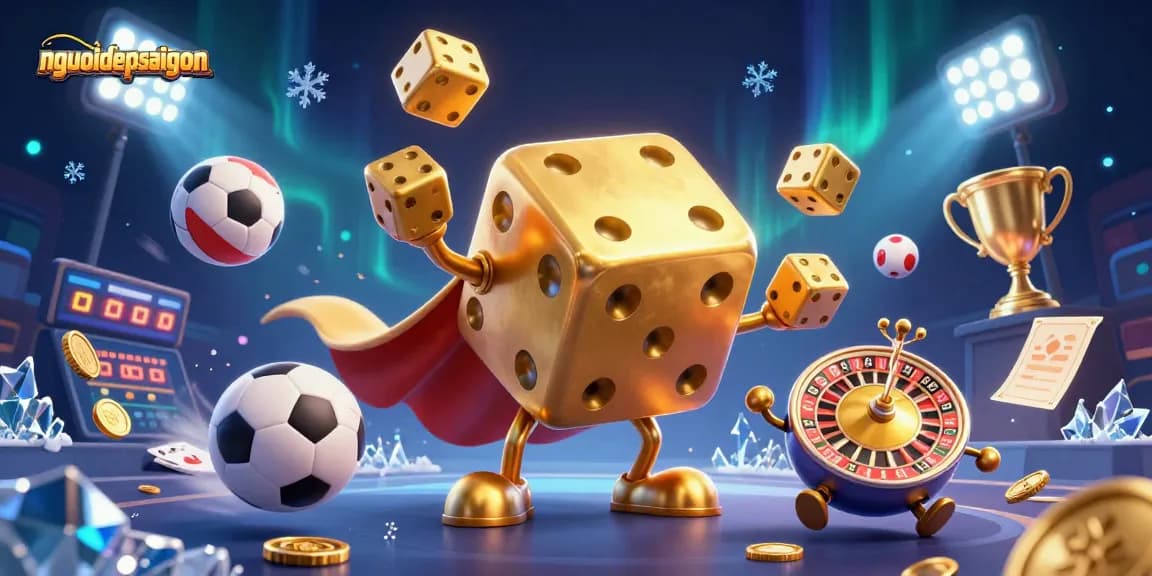 Engage with nguoidepsaigon's vibrant casino scene featuring golden dice golem and dynamic sports elements.