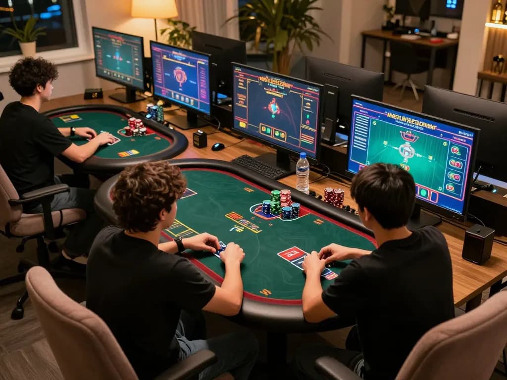 Engaged player participating in an online poker game on 33win with intense focus and strategic play.