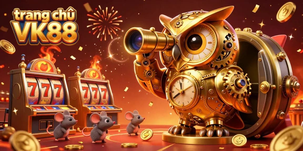 Engage with the thrilling experience at trang chủ VK88 featuring intricate designs of a golden owl and dynamic slot action.