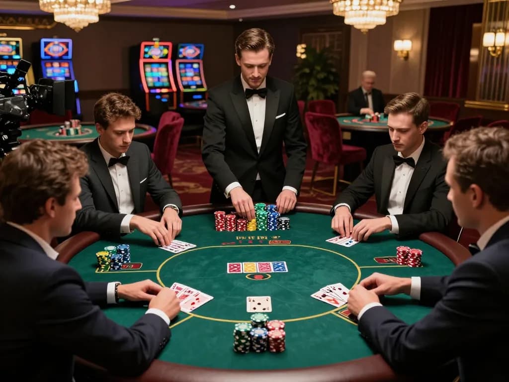 Engaging poker game at TA88 casino showcasing players' strategic moves with vibrant chips.