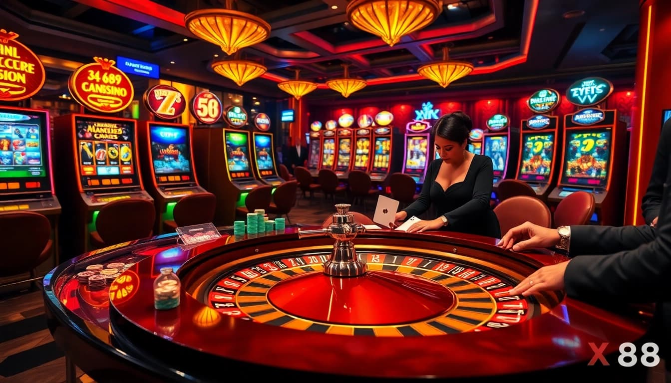 Experience the thrill of winning at XX88's luxury casino with vibrant tables and games.