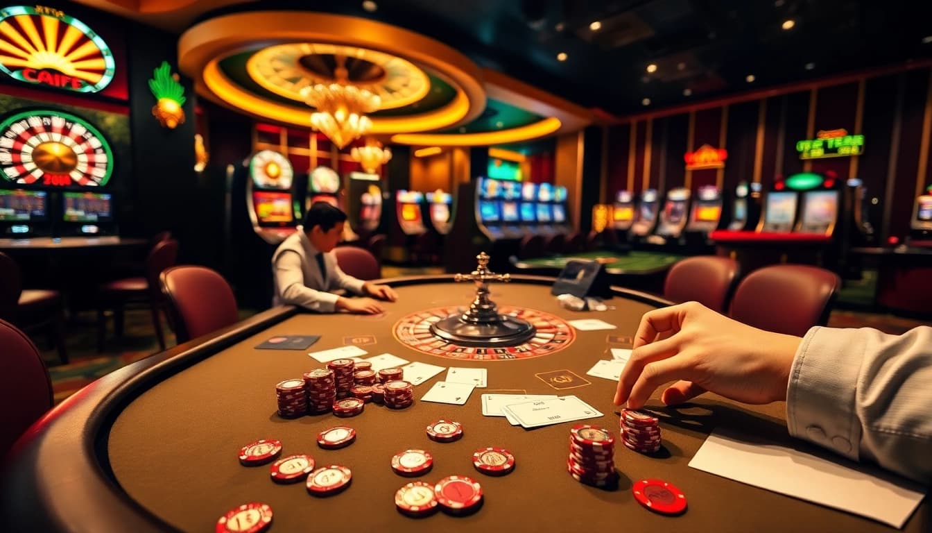 Engaging players at a poker table in a luxurious casino setting featuring go 88 elements.