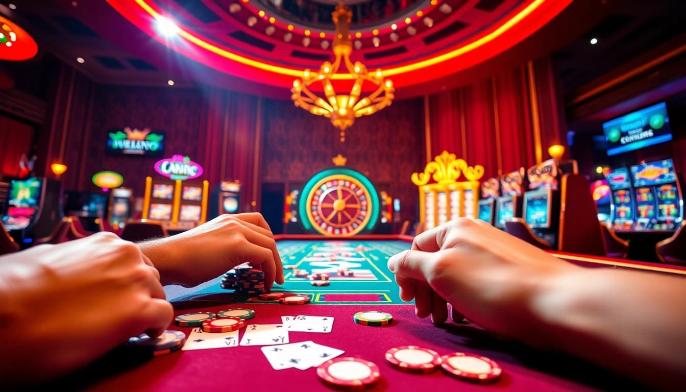 Engaging players at the PS99 casino table, showcasing vibrant poker chips and cards.