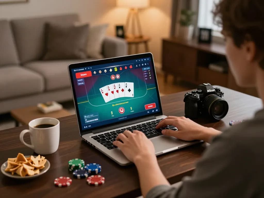 Poker gameplay on tr88.com at home, showcasing player interaction with vibrant online poker interface.