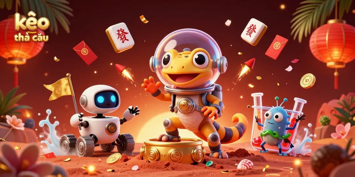 Betting on kèo nhà cái with dynamic action and vibrant casino elements in a whimsical Martian setting.