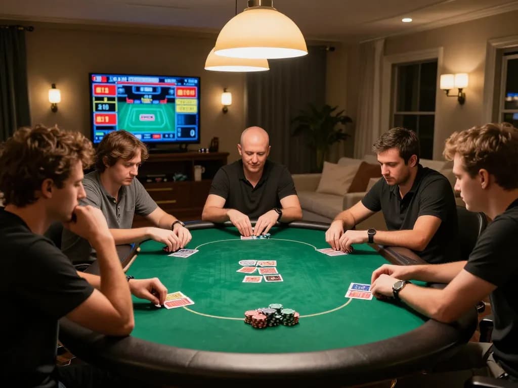 Players enjoying an intense poker game featuring sc88bn strategies in a cozy home setup