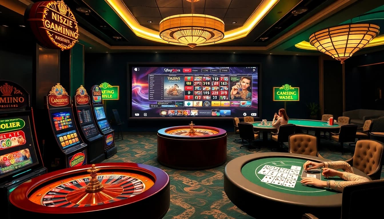 Engaging scene of players enjoying casino games at nhà cái nn88, highlighting excitement and luxury.