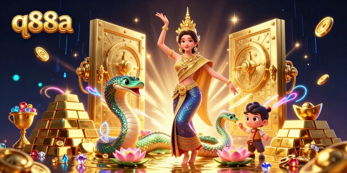 q88a celebrates excitement in a vibrant Thai-themed casino scene with treasures and energy