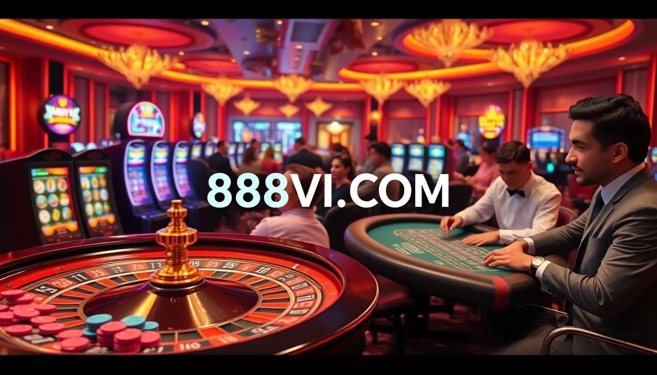 Experience the thrill of 888VI COM with vibrant casino games and players engaged in exciting action.