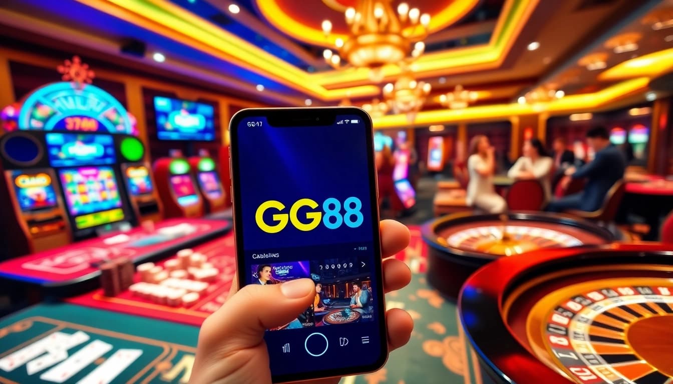 A winning player celebrates at GG88's online casino, surrounded by luxurious gaming visuals.