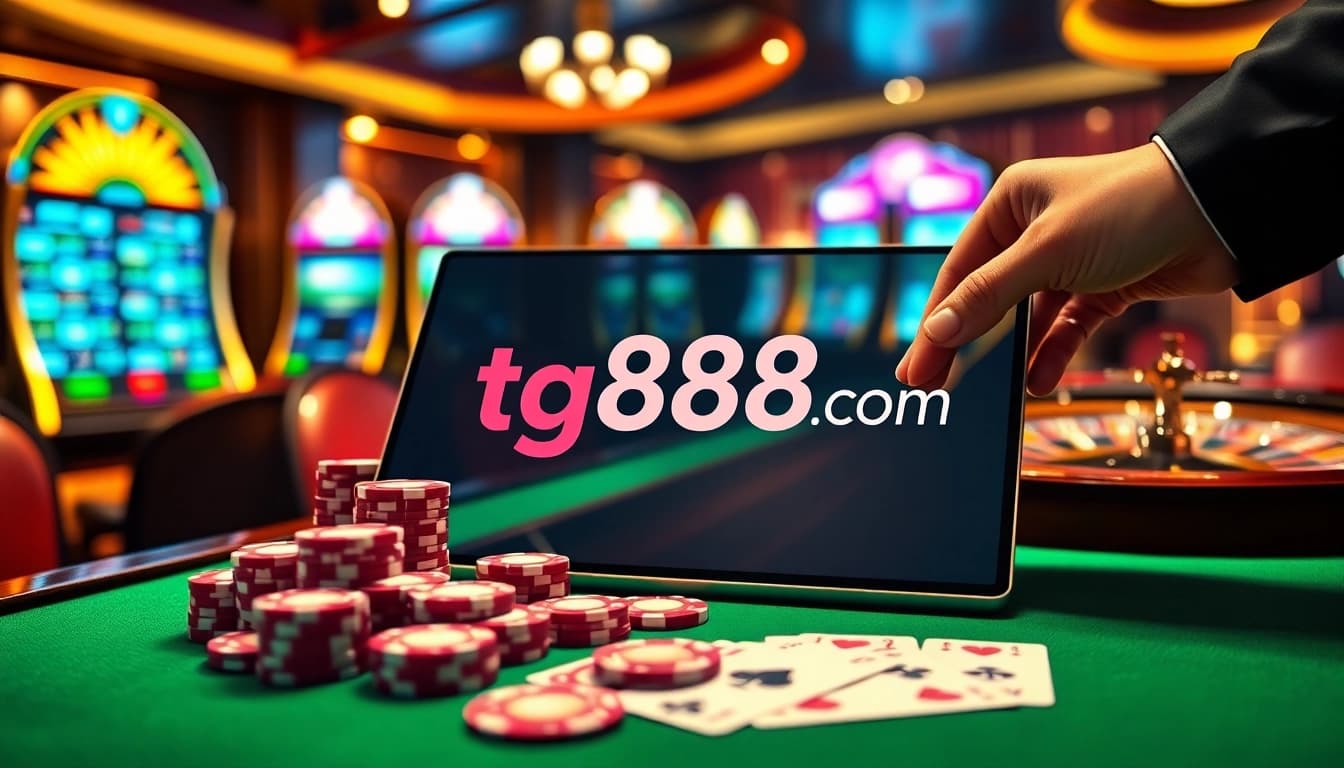 Strategically placing bets on tg88 com’s casino interface with vibrant poker chips and betting slips