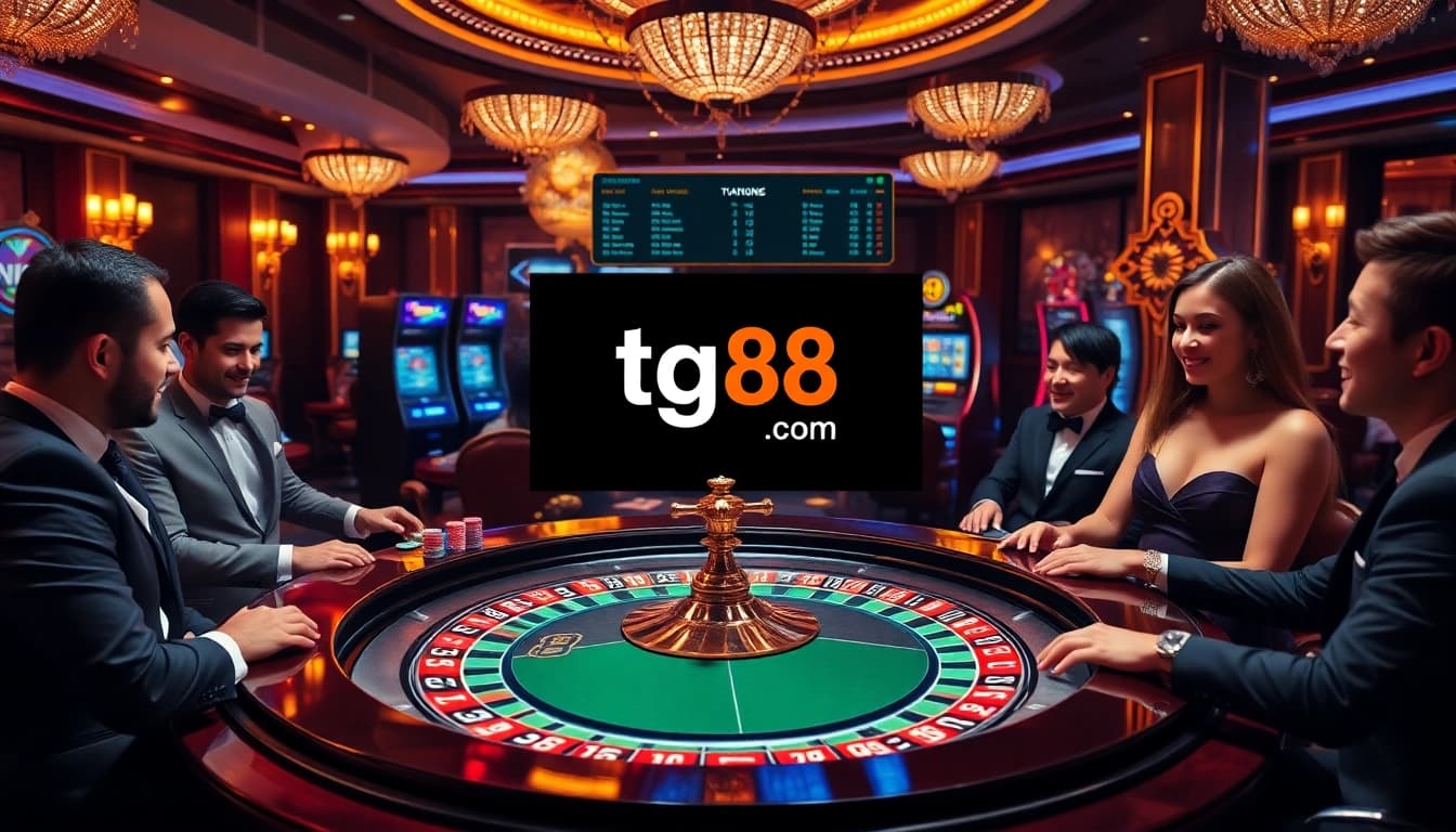 Players engaging at the luxurious tg88 com casino table, blending excitement and elegance in gambling.