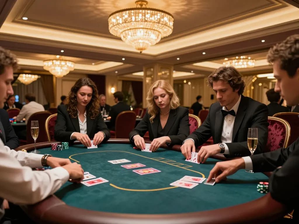Players engaging in an intense poker game at the luxurious sc88 high-roller table.