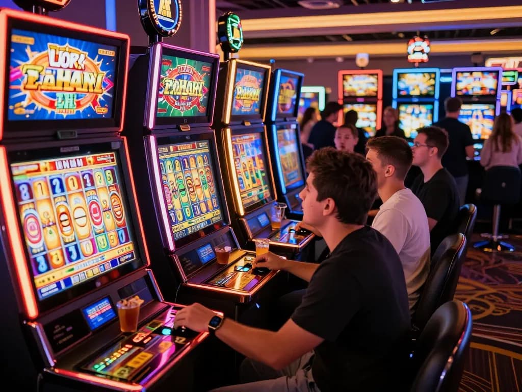 Players spinning reels on vivid slot machines at ve88 casino, showcasing excitement and engagement.