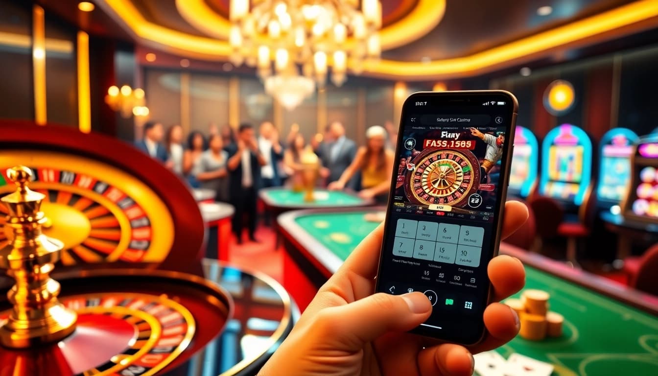 App - đăng ký nhận 58k showcased on a smartphone amid a thrilling casino atmosphere.