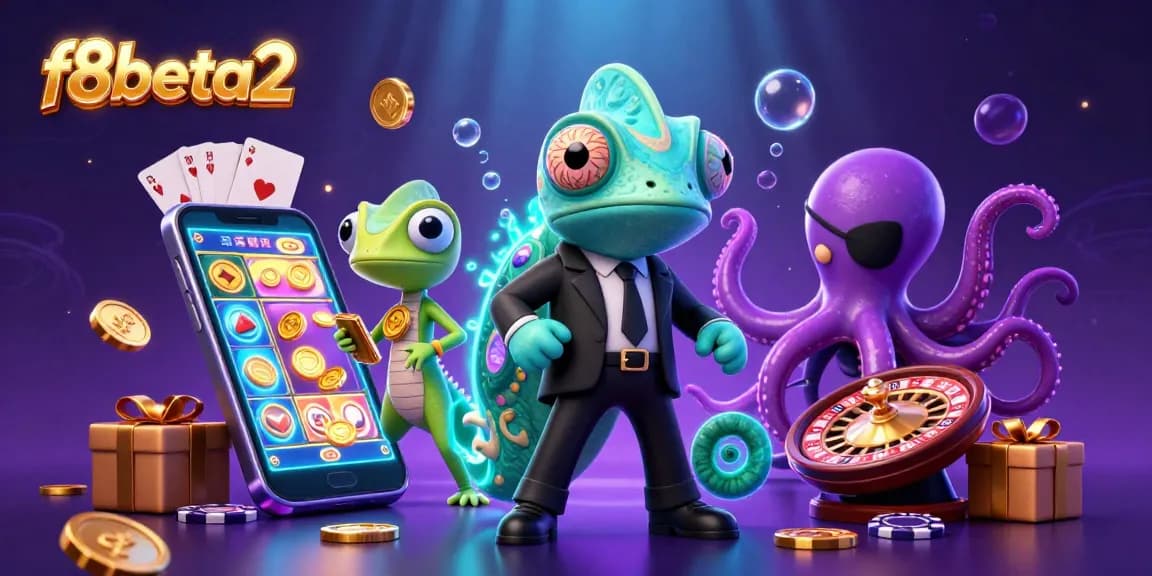Experience vibrant 3D action in f8beta2's casino scene with a chameleon agent, game elements, and dynamic energy.