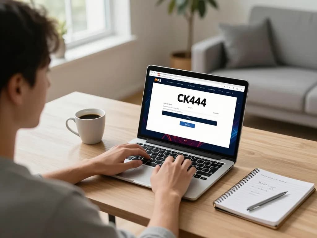 ck444 login on user-friendly interface showing online gaming platform with betting strategies, cozy home office atmosphere.