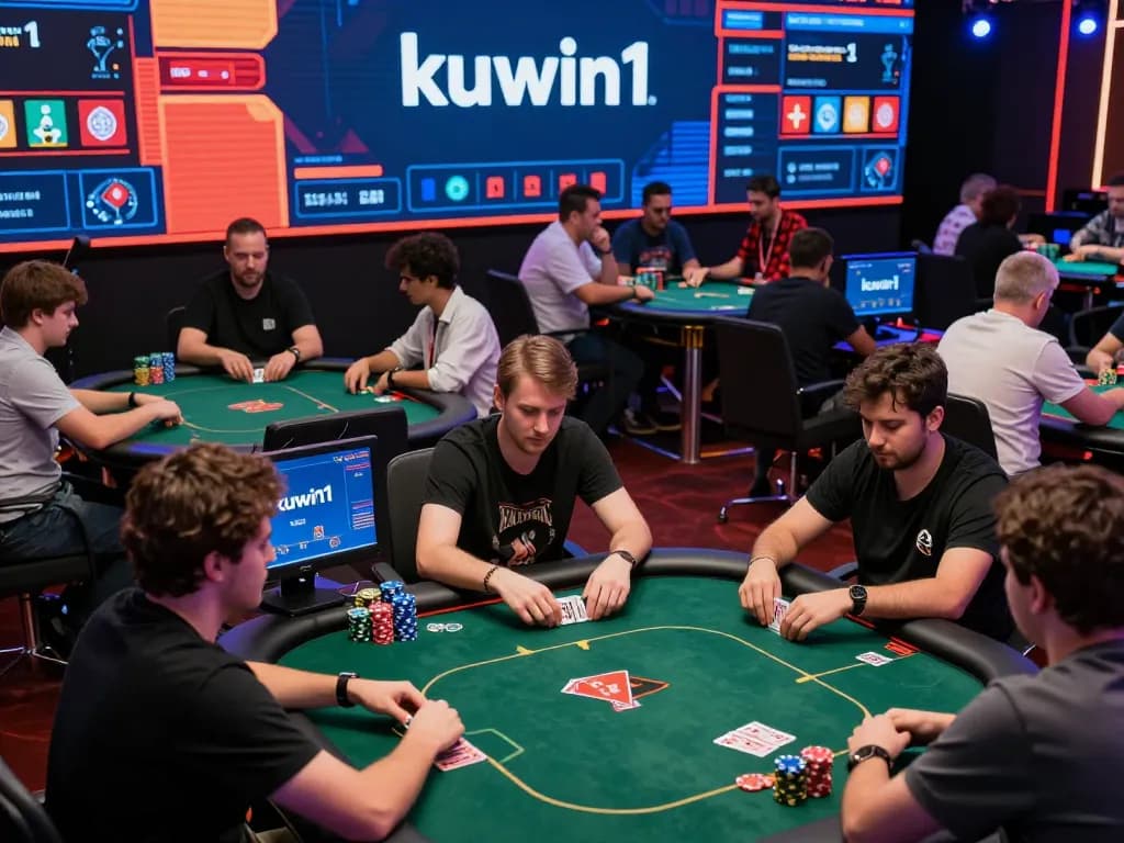 Kuwin1 players engaging in an online poker tournament, showcasing strategy and competition.