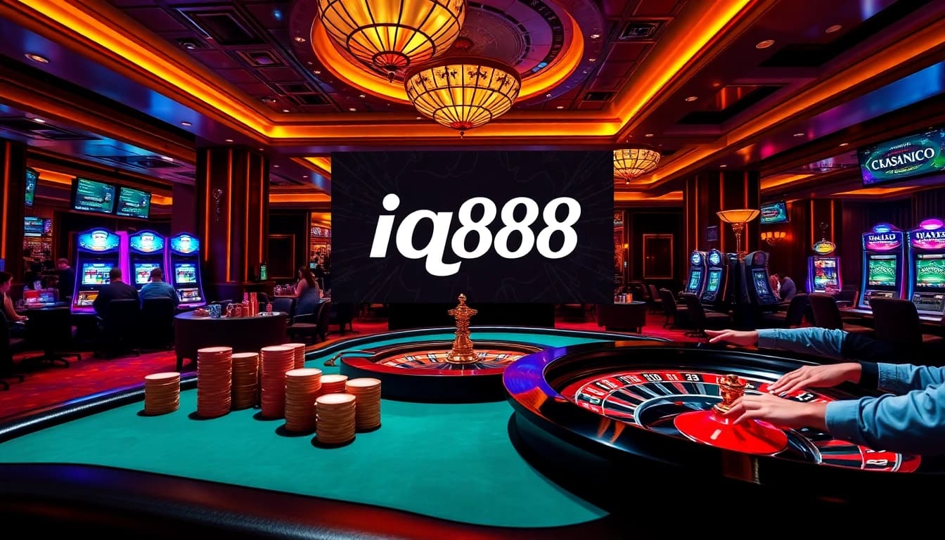 Players enjoying thrilling games at IQ88 casino with vibrant chips and roulette.