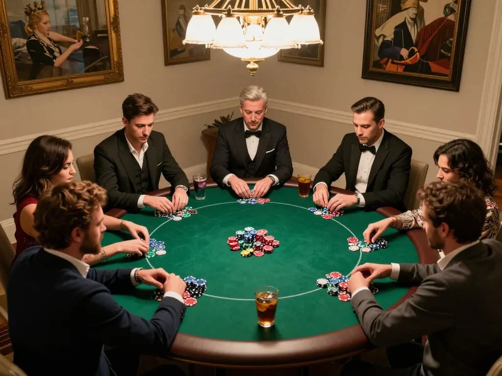 Join the excitement of a poker game at home with hay88x, showcasing players making strategic bets and enjoying friendly competition.