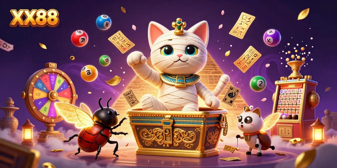 Experience thrilling gaming adventures with XX88 at a vibrant pyramid casino featuring animated characters and engaging game elements.