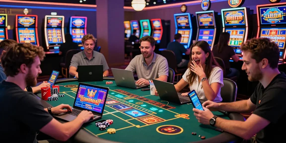 Players enjoying an exciting online casino experience at casinos that accept credit cards, showcasing vibrant digital gaming settings and diverse payment options.