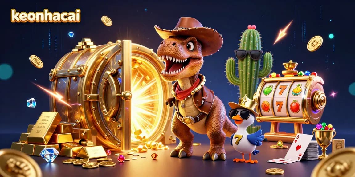 Experience winning strategies with keonhacai in a vibrant casino-themed 3D illustration.
