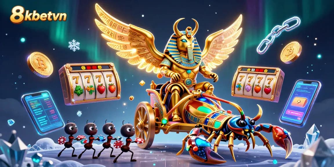 Experience thrilling gameplay at 8kbetvn with golden beetles, scorpions, and exciting slot symbols