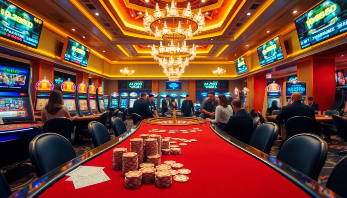 Experience the excitement of az888.fubol at a luxurious casino table, featuring poker chips and betting slips.