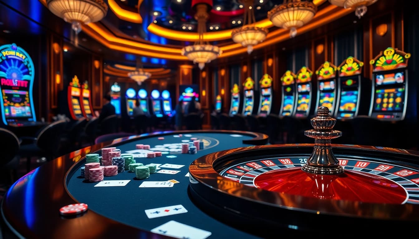 Experience the vibrant excitement of gambling at open88 casino with colorful chips and advanced slot machines.
